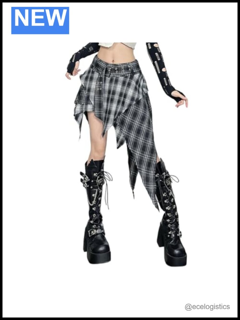 Gothic High Low Pleated A-Line Ruffle Asymmetric Skirt